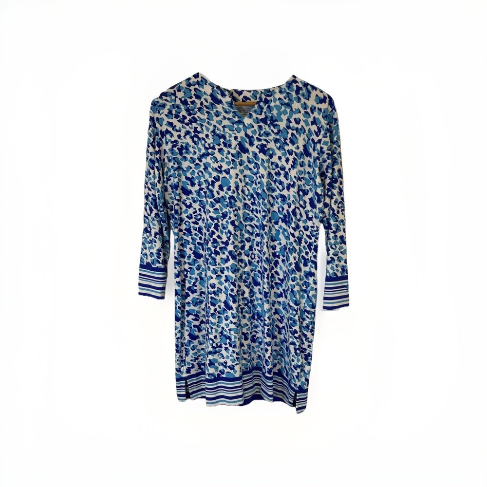 Coolibar Tunic Dress Women Medium Blue Leopard Print UPF 50+ Sun Protection Mini